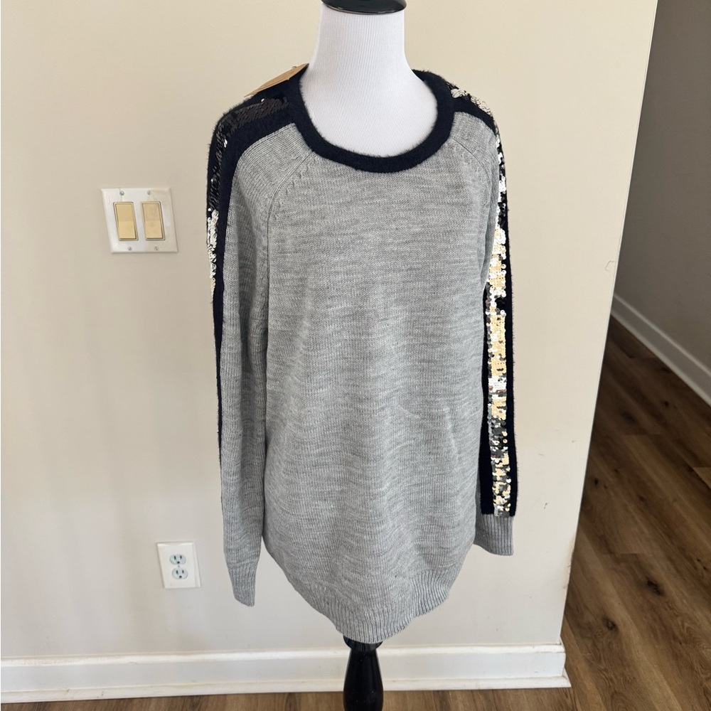 Kori Gray and Black Sweater with Black/Silver Reversible Sequins